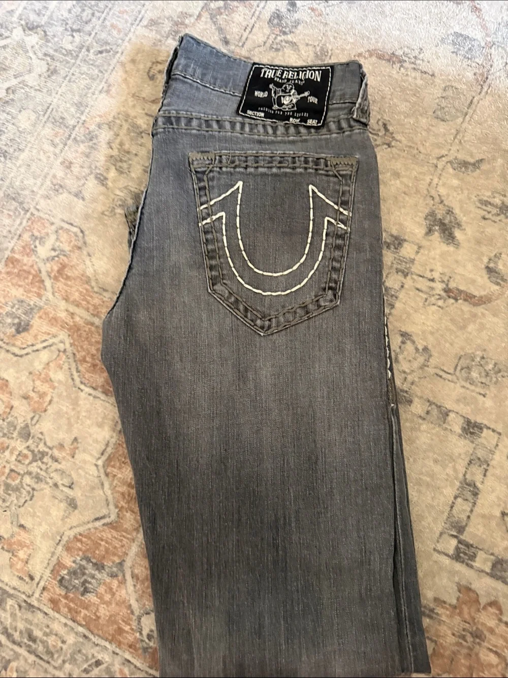 True Religion Men's Gray Washed Straight Jeans
